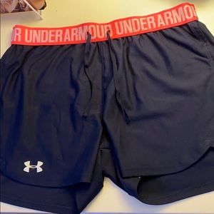 Navy and Orange Under Armour Play Up shorts